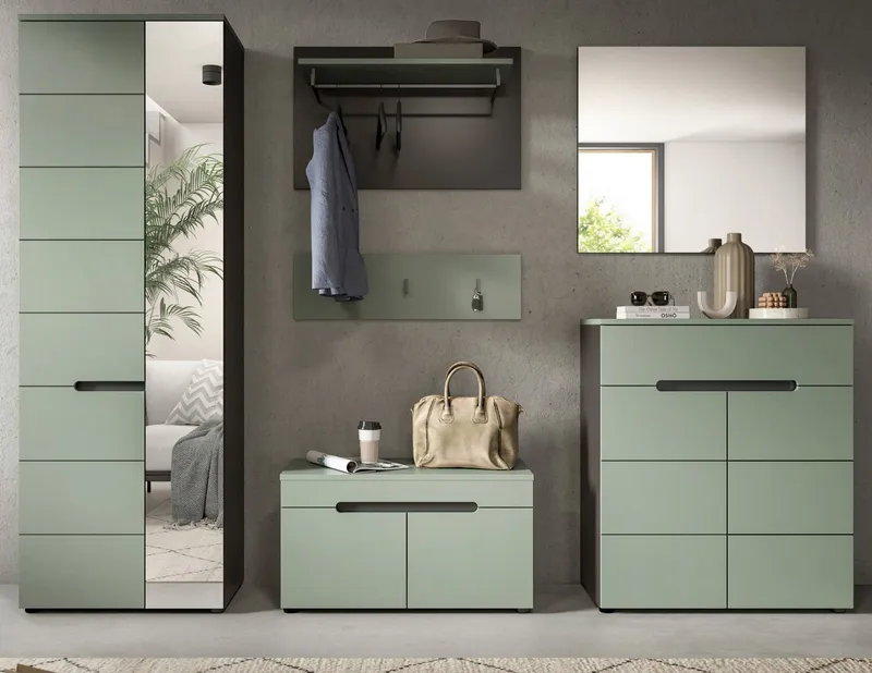 Inn.Furn Garderoben-Set Cooper, (Flurgarderobe in Salbei Grün und Basalt Grau, Komplett-Set 6-teilig), variable Inneneinteilung, Soft-Close-Funktion, Grün, – Produktbild 2 von 5