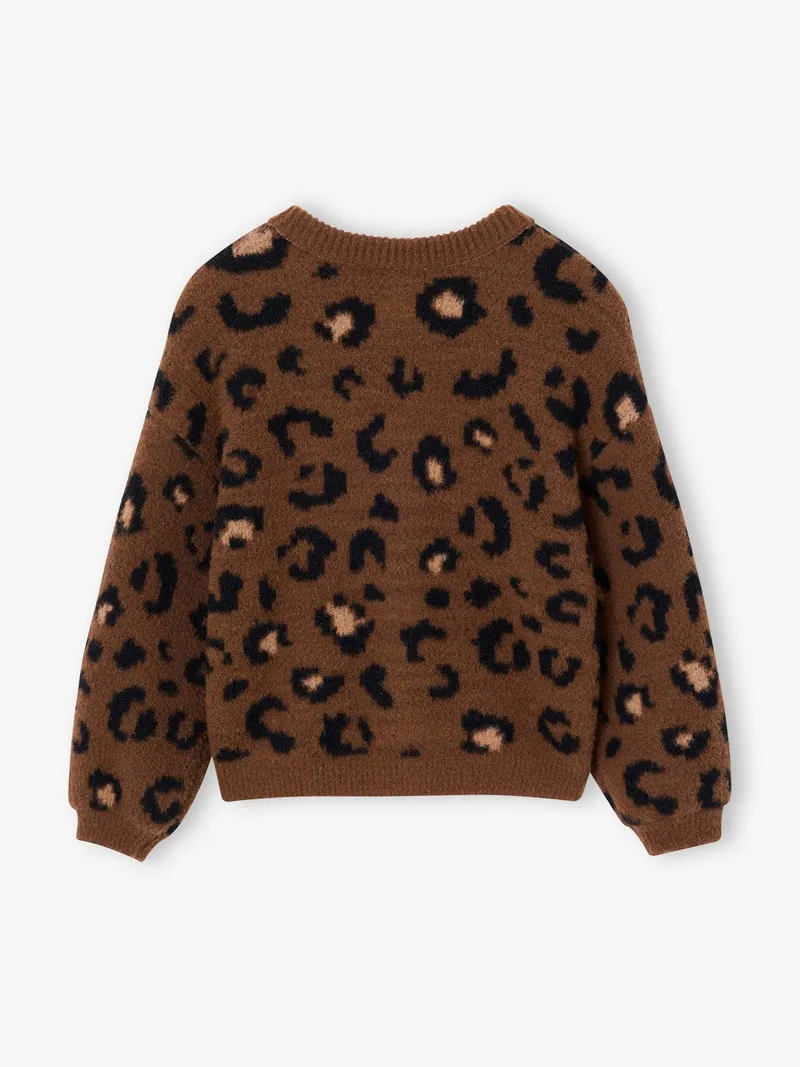 Vertbaudet Flauschige Mädchen Strickjacke mit Tiermuster leo, Braun leo, – Produktbild 4 von 4