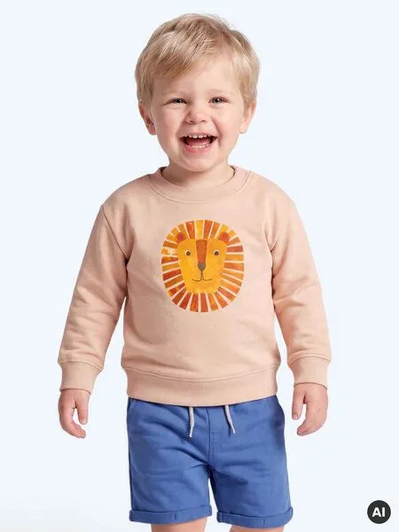 MelaDi Meladi Kinder Baby - Sweater aus Biobaumwolle - Löwe auf Creme Latte, Mokka, – Produktbild 6 von 6