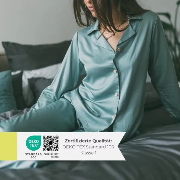 AGA.PIE AGA.PIE Damen Pyjama-Set Langarm aus 100% Lyocell aus Bambuscellulose, Salbei, – Produktbild 2 von 3