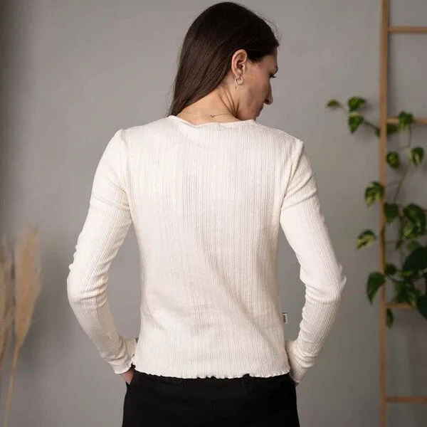 Vresh Clothing Vresh Clothing Vrederica - Pointelle Longsleeve aus Biobaumwolle, Ecru, – Produktbild 3 von 4