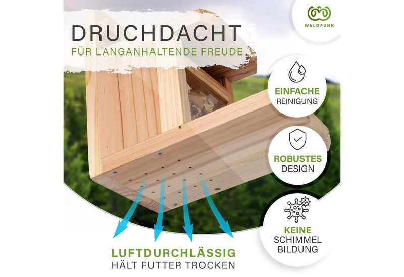 Waldfunk Futterstation Eichhörnchen Wetterfestes Futterhaus, Holz, 23 x 13 x 23 cm – Produktbild 5 von 5
