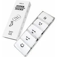 MELA MELA 5 Paar Ripp-Socken mit Stickerei „smiley moods“, Weiß, – Produktbild 1 von 1