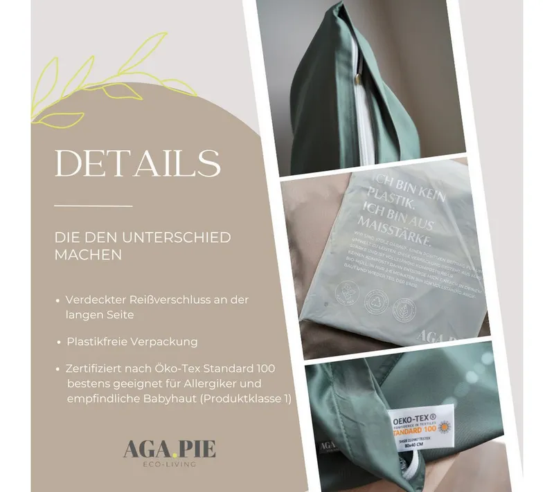 AGA.PIE AGA.PIE Kissenbezug Bambus Lyocell Kopfkissenbezug, gewebt in feinster Satin-Art, Grün, – Produktbild 5 von 5