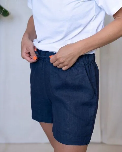 FUXBAU FUXBAU Frauen Leinenshorts, Navy, – Produktbild 3 von 4