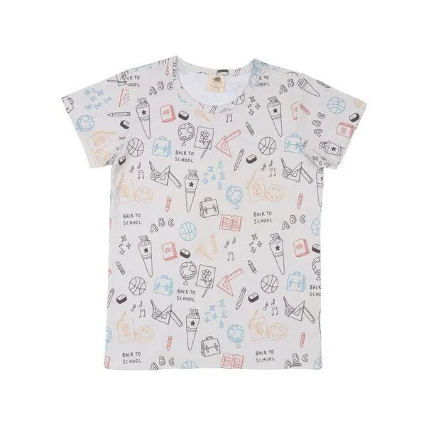 Walkiddy Kinder T-Shirt GOTS zertifiziert, weiß, „Schulanfang“ Allover, Bio-Baumwolle, weich – Walkiddy, Weiß, – Produktbild 1 von 2
