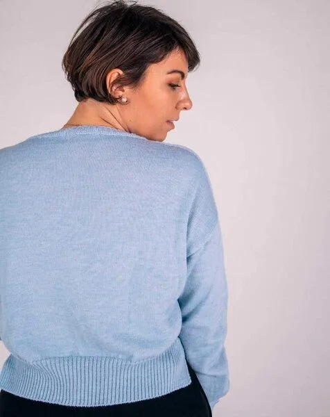 Aatise Aatise Zundry Damen Pullover mit halsnahem Rundkragen 100% Merinowolle muesling free Made in France, Blau, – Produktbild 3 von 4