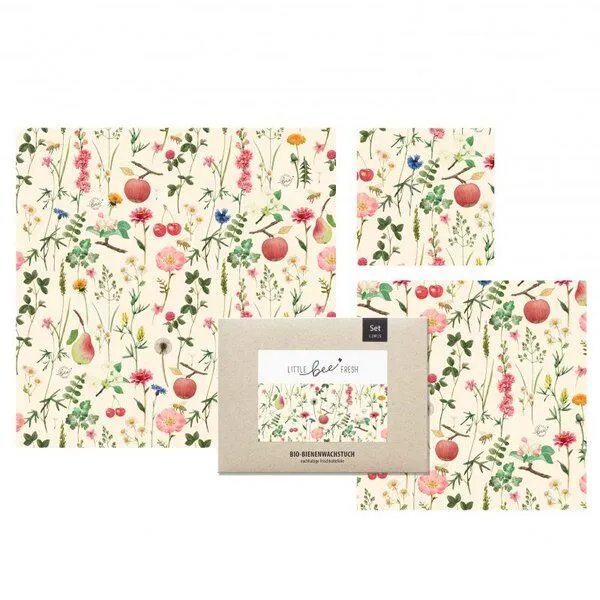 little bee fresh little bee fresh Bio-Bienenwachstuch "Starter-Set" 3er, Streuobstwiese, – Produktbild 1 von 4