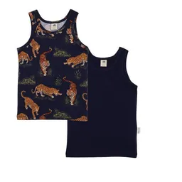 Walkiddy Unterhemd Dunkelblau Tiger & Leopard Allover Bio-Baumwolle GOTS – Walkiddy – Produktbild 1 von 1