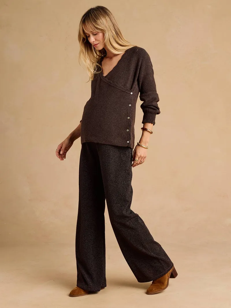 Envie De Fraise Wickelpullover mit Wellenkante für Schwangerschaft & Stillzeit, Schokolade, – Produktbild 1 von 4