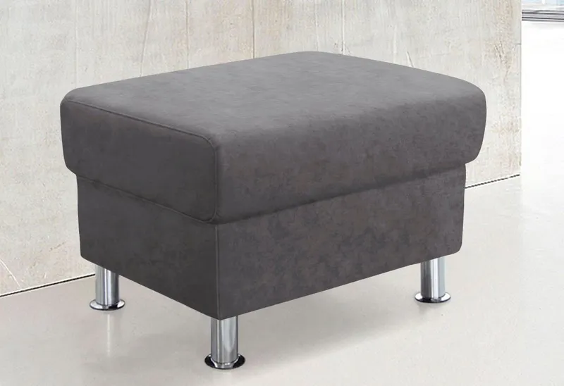 TRENDMANUFAKTUR Hocker Rondo 67 cm, Fußhocker, komfortabel, Federkern optional, Chromfüße, Fußhocker wahlweise mit Federkern, in verschiedenen Bezügen bestellbar, Grau, – Produktbild 3 von 5