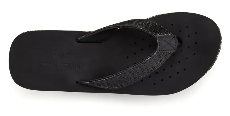 VENICE BEACH VENICE BEACH Sandale, Badeschuh, Sommerschuhe, Badelatsche, Flip Flop, Badeschlappe Badezehentrenner Zehentrenner mit geschmücktem Keilabsatz VEGAN, Schwarz, – Produktbild 4 von 5