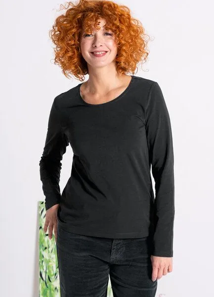 Heidekönigin Heidekönigin Langarmshirt Uni Basic GOTS, Schwarz, – Produktbild 2 von 3