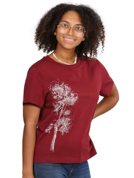 Life-Tree Life-Tree Shirt aus Biobaumwolle Fairwear für Damen "Kiefer" in Burgund Rot – Produktbild 1 von 5