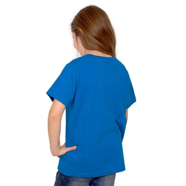 HANDGEDRUCKT HANDGEDRUCKT "Wolf" Kinder T-Shirt aus Biobaumwolle (kbA), Brightblue, – Produktbild 2 von 3