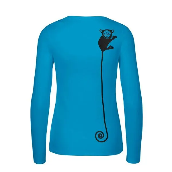 HANDGEDRUCKT HANDGEDRUCKT "Teeny Weeny Goblin" Frauen Longsleeve aus reiner Biobaumwolle (kbA), Saphire, – Produktbild 1 von 3