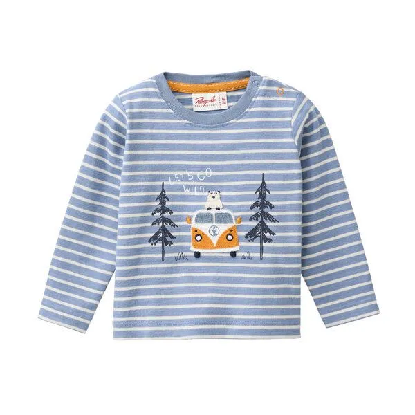People Wear Organic People Wear Organic Langarm Shirt, blau geringelt, "Van mit Bär", Bio-Baumwolle – Produktbild 1 von 4