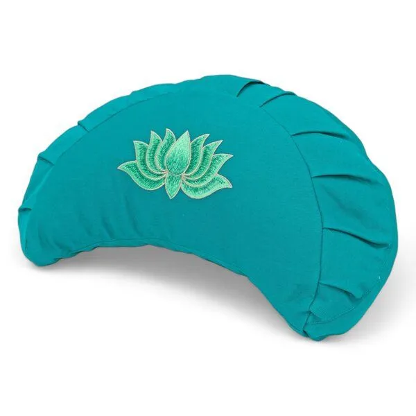 BAGHI BAGHI Meditationskissen Halbmond mit Lotus Bestickung im Farbverlauf Bio-Baumwolle kbA, Petrol, – Produktbild 1 von 3