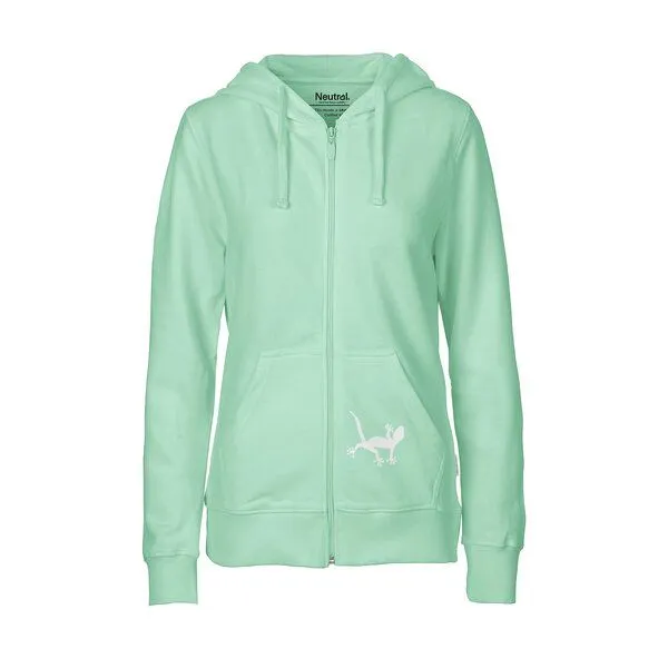 HANDGEDRUCKT HANDGEDRUCKT "Geckos" Frauen Zip Hoody Neutral, Dusty mint, – Produktbild 2 von 4
