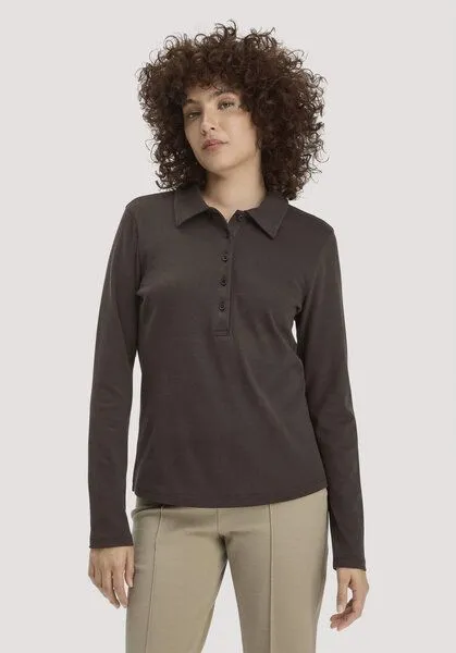 hessnatur hessnatur Longsleeve Polo Slim aus reiner Bio-Baumwolle, Kakao braun, – Produktbild 1 von 4