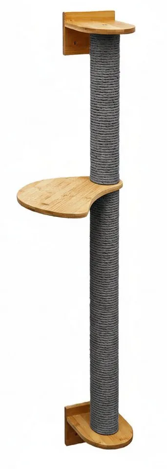 eyepower Kratzbaum zur Wandmontage - 102 cm Wandkratzbaum für Katzen mit 1 Bambus Plateau, Sisalstamm Wand - Katzenkratzbaum platzsparend - Kletterwand Katze, Grau, – Produktbild 2 von 5