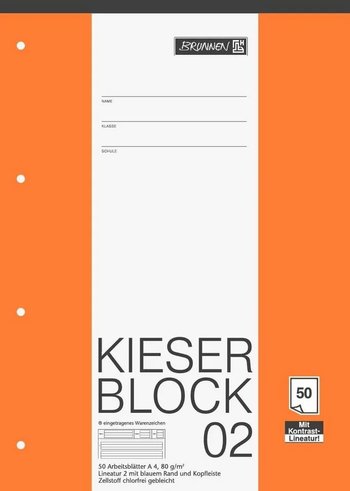 BRUNNEN BRUNNEN Kieserblock DIN A4, Lineatur 2, 80 g/m², 50 Blatt – Produktbild 3 von 4
