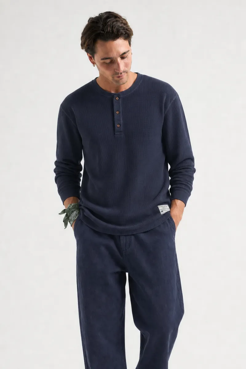 Trendsplant Trendsplant Herren vegan Langarm-Shirt Deck Waffle In Baritonblau, Blau, – Produktbild 2 von 2