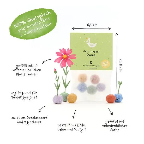 Die Stadtgärtner Die Stadtgärtner 5 bunte Blumenmurmeln im Tütchen mit Wildblumensaatgut | Als Gastgeschenk, Dankeschön & kleine Aufmerksamkeit – Produktbild 3 von 4