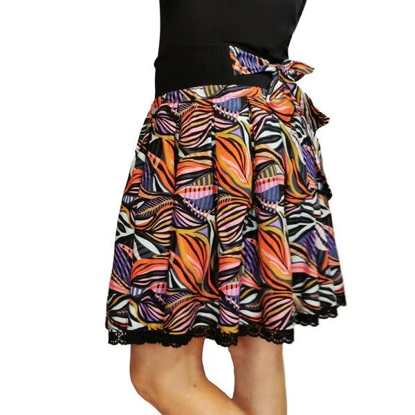 liebewicht liebewicht Faltenrock Rock schwarz bunt gemustert aus Biobaumwolle Modal Damen, Black, – Produktbild 6 von 8