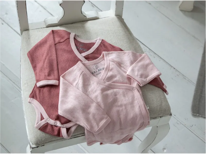 HANS NATUR Baby Wickelbody Langarm Bio-Baumwolle 2er Set rosa-beere Gr. 50/56, Rosa, – Produktbild 2 von 2