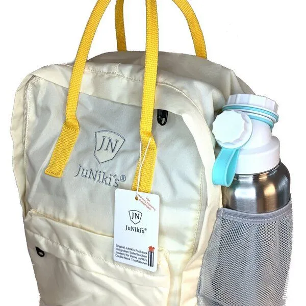 JN JuNiki's JN JuNiki's Ultraleichter JuNiki's Rucksack + isolierte Premium-Trinkflasche recyceltes PET, Weiss/türkis, – Produktbild 1 von 3