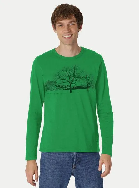 Peaces.bio - handbedruckte Biomode Peaces.bio - handbedruckte Biomode Herren Langarmshirt Landscape, Grün, – Produktbild 2 von 2