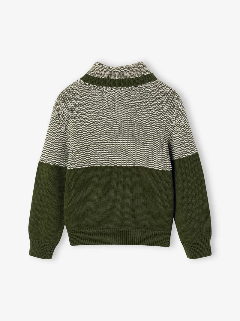 Vertbaudet Jungen Pullover mit Schalkragen 30% Recycling-Baumwolle GRS-zertifiziert, Grün, – Produktbild 2 von 6