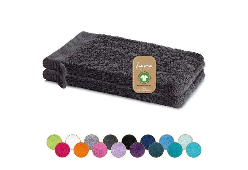 Lavea Waschhandschuh Bali Waschlappen 16x22 cm, Waschhandschuhe, kleine Handtücher, Weiches Bio-Baumwollfrottee (Set, 2-St), Gesichtshandtücher, GOTS-zertifiziert, extra saugstark mit 500g/m², Grau, – Produktbild 1 von 4