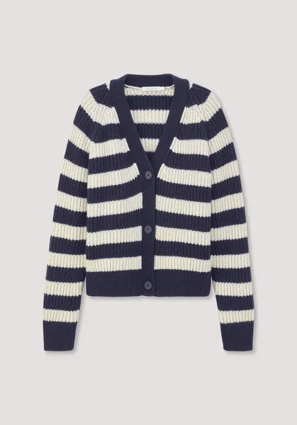 hessnatur hessnatur Strickjacke Streifen Relaxed aus Bio-Merinowolle mit Bio-Baumwolle, Marine, – Produktbild 4 von 4