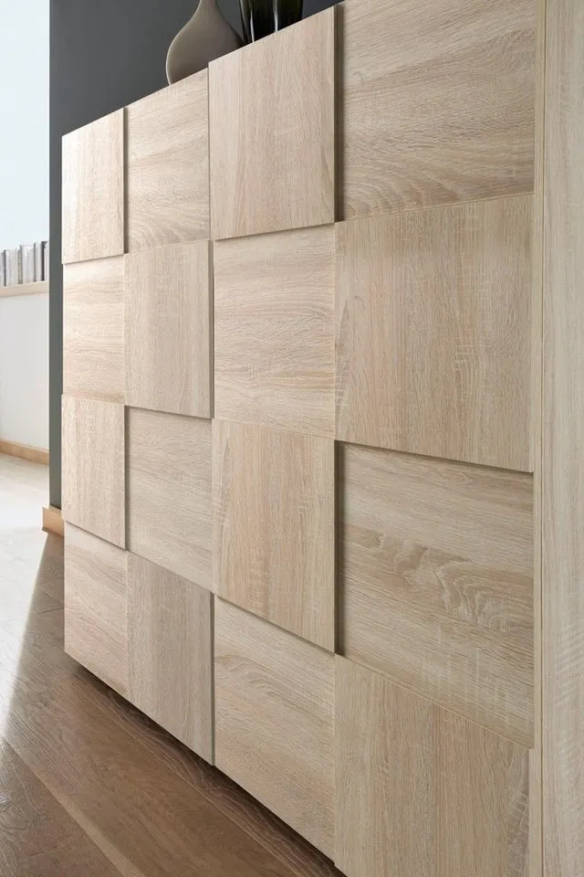 Home affaire Highboard Dama Höhe 111 cm, Breite 121 cm, Kommode 2 Türen, Hochkommode, Front in 3D-Optik, viel Stauraum, verschiedene Farben, Beige, – Produktbild 5 von 5