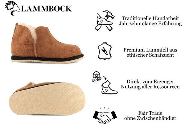 Lammbock Lammbock Kinder Lammfell Hausschuhe Stiefel Shearlock mit Outdoorsoohle, Cognac, – Produktbild 2 von 3