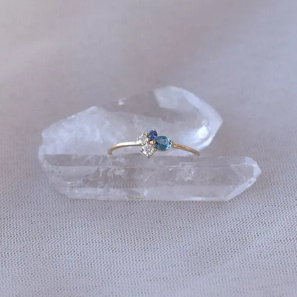 Eppi Eppi Goldener Cluster-Ring mit Topas, Saphir und Moissanit Avah, Rosa, – Produktbild 3 von 4