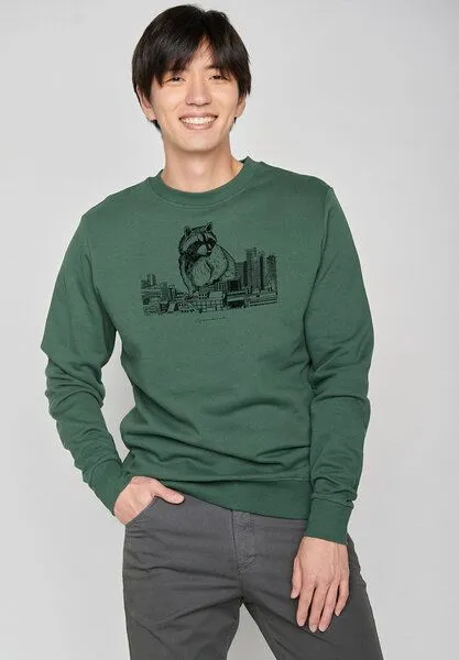 GreenBomb GREENBOMB Animal Raccoon City Wild - Bequemes Sweatshirt aus Bio-Baumwolle / hochwertiger Print / Fair & Vegan, Grün (bottle green), – Produktbild 4 von 4