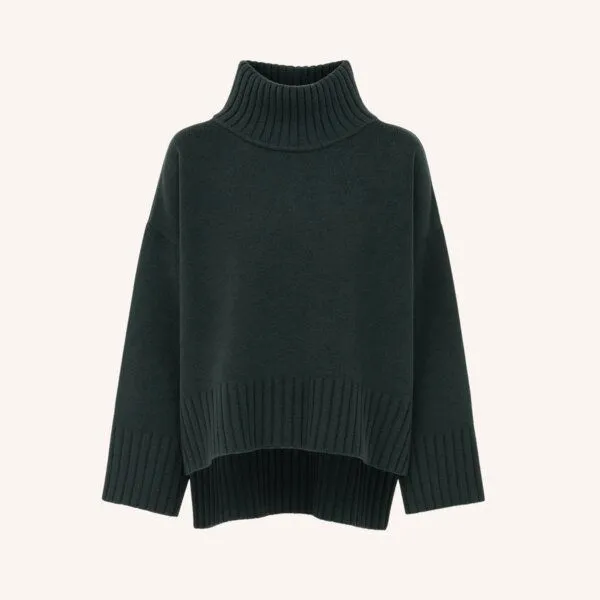 NORDLICHT NORDLICHT Grobstrick Rollkragenpullover Mina aus 100% recycelter Wolle, Waldgrün (grün), – Produktbild 2 von 4