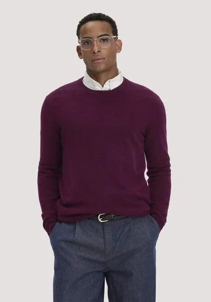 hessnatur hessnatur Strickpullover Regular aus Cashmere mit Recyclinganteil, Bordeaux, – Produktbild 1 von 4