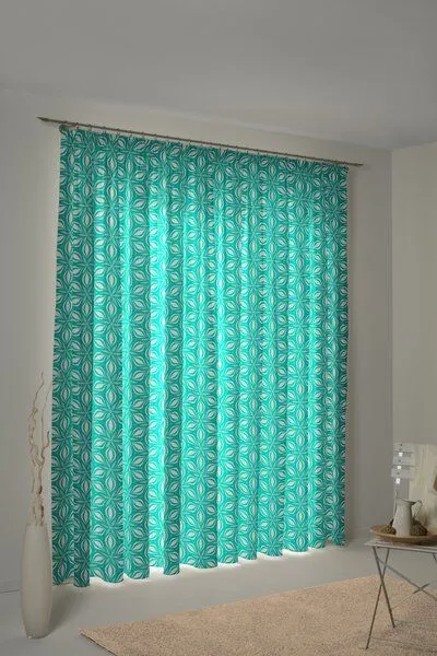 Nature by Adam Nature by Adam Vorhang aus 100% Bio-Baumwolle - Made in Germany - Retro Floret, Petrol, – Produktbild 7 von 7