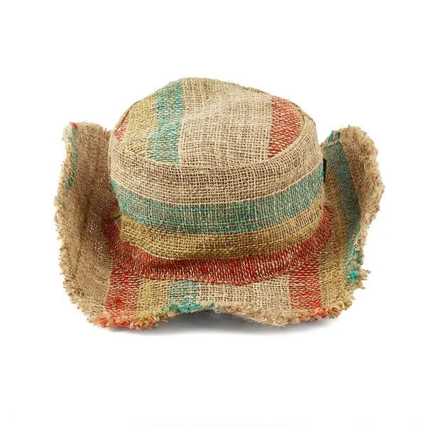 short'n'pietz short'n'pietz Sommerhut aus Hanf, Beige rot gelb türkis gestreif, – Produktbild 3 von 4