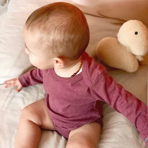 OrganicEra Baby Langarm Bodysuit 'OrganicEra' aus Bio Baumwolle, Bordeaux melange (rot), – Produktbild 2 von 4