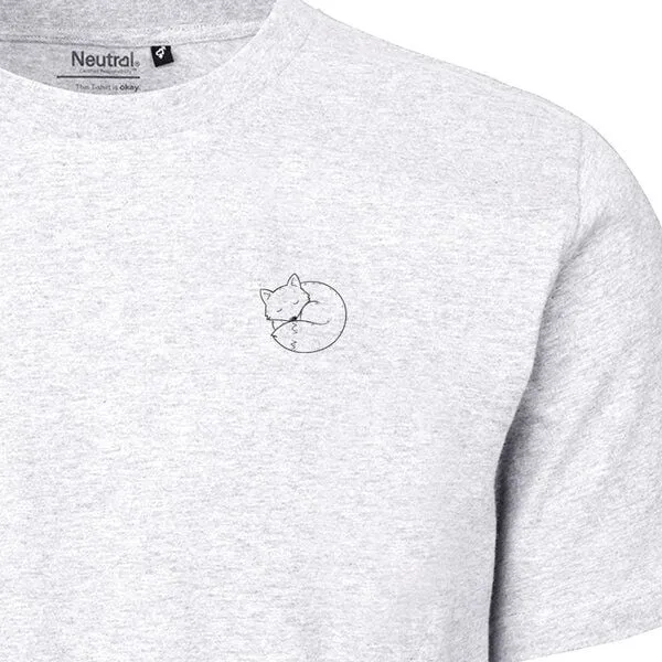 HANDGEDRUCKT HANDGEDRUCKT "Schlummerfuchs" Unisex T-Shirt aus reiner Baumwolle (kbA), Ash grey, – Produktbild 1 von 4
