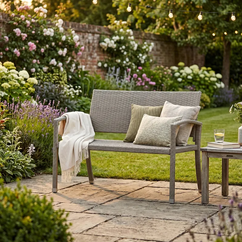 Casaria® Polyrattan Gartenbank Grau 122x58x87cm, Grau, – Produktbild 2 von 2