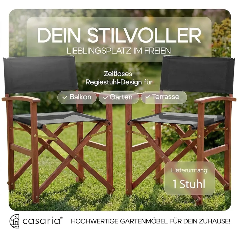 Casaria® Regiestuhl Anthrazit 2er-Set Eukalyptusholz FSC®-zertifiziert Klappbar – Produktbild 2 von 2