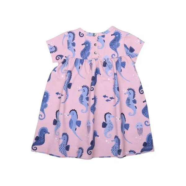 Walkiddy Kinderkleid-Set GOTS zertifiziert Bio-Baumwolle Rosa Seepferdchen-Print Kurzarm inkl. Leggings Blau – Walkiddy – Produktbild 3 von 3