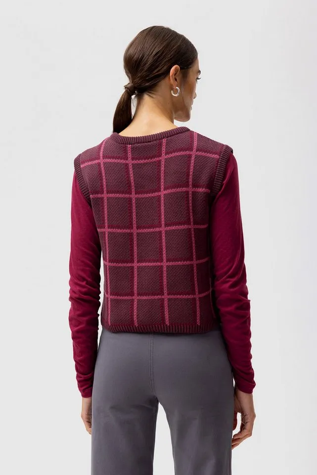 People Wear Organic People Wear Organic Pullunder Jacquardstrick, rot kariert GOTS zertifiziert, Rot, – Produktbild 3 von 4