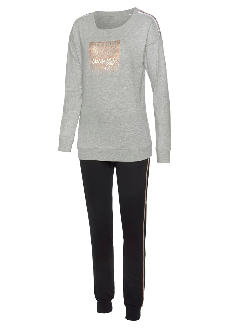 Vivance Dreams by Lascana Pyjama graumeliert/schwarz, Graumeliert/schwarz, – Produktbild 1 von 2